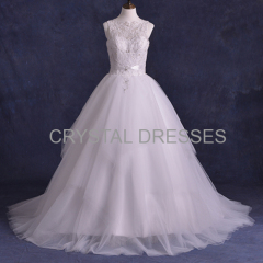 ALBIZIA Embroidery Beads Scoop Tulle A Line Ball Gown Layered Sweep/Brush Wedding Dresses