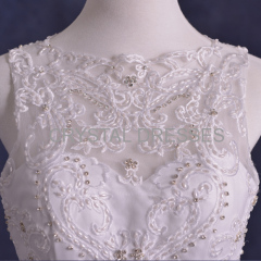 ALBIZIA Embroidery Beads Scoop Tulle A Line Ball Gown Layered Sweep/Brush Wedding Dresses