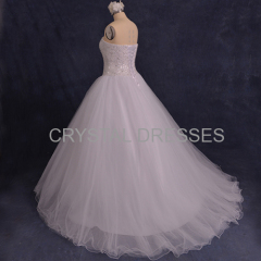 ALBIZIA Gorgeous Beading Tulle A Line Ball Gown Rhinestone\Crystal Watteau Wedding Dresses