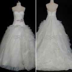 ALBIZIA Intricate Pleated Ivory Sweetheart Organza Fluffy Skirt Ball Gown Fold\Ruffle Wedding Dresses