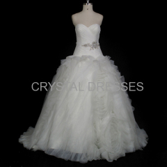 ALBIZIA Intricate Pleated Ivory Sweetheart Organza Fluffy Skirt Ball Gown Fold\Ruffle Wedding Dresses