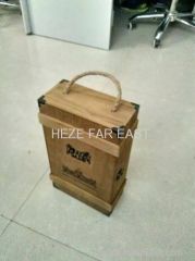 wooden wine box / wooden wine crate with rope or belt