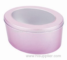 Oval shape tin box with window for chocolate