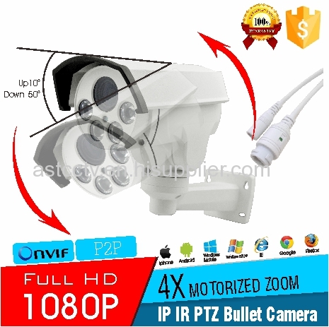 New PTZ Bullet Camera 4X Motorized Zoom Full HD 1080P 2.0MP IP Color IR PTZ Bullet Camera with IR 80M Sony Cmos Sensor