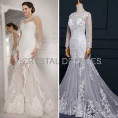 ALBIZIA high quality Lace Beads Tulle Scoop Sweep/Brush Mermaid Wedding Dresses