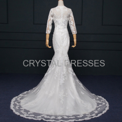 ALBIZIA Exquisite Ivory Lace Applique Tulle modest Wedding Mermaid Dresses