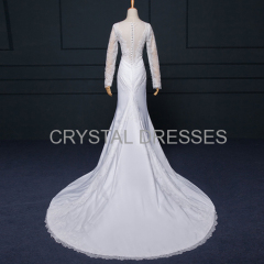ALBIZIA simple 2016 New White Satin Lace Sweep/Brush Mermaid Wedding Dresses
