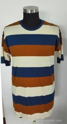 Men's summer wear round collar stripe T-shirt