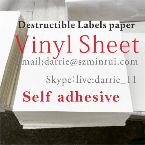 China Real manufacture of self adhesive vinyl papers Minrui hotsale destructible tamper evident vinyl stickers materials
