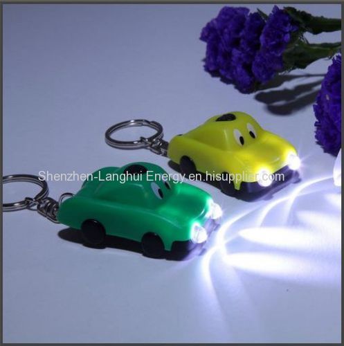 Green Energy Product 2-LED Cartoon-Car Solar Key Chain Flash Light with Solar Panel 031