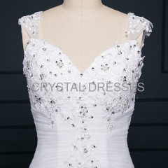 ALBIZIA Exquisite Pleated White Bateau Lace Tulle Beads Sweep/Brush Mermaid Wedding Dresses
