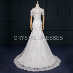 ALBIZIA Matching Ivory Boat Neck Lace Applique Tulle Beads Mermaid Wedding Dresses