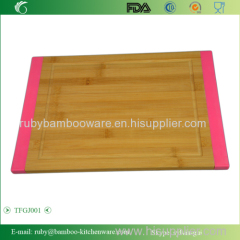 Meat Bamboo Wooden Cutting Board Butcher Block with Non-Slip Color Silicone Edges Set