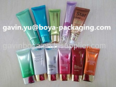 cosmetic packaging tube with metalized top cap flat tube