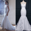 ALBIZIA 2016 Halter Satin Lace Applique Watteau informal Mermaid Wedding Dresses