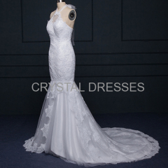 ALBIZIA 2016 Halter Satin Lace Applique Watteau informal Mermaid Wedding Dresses