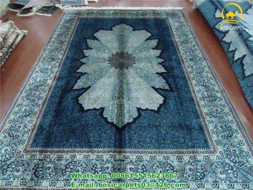 Blue Handmade Carpet New Design 100% Silk Modern Home Decorations Silk Carpet