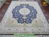 Traditional Silk Carpet Central Blue Color Hand Woven Carpet Cheap Sale