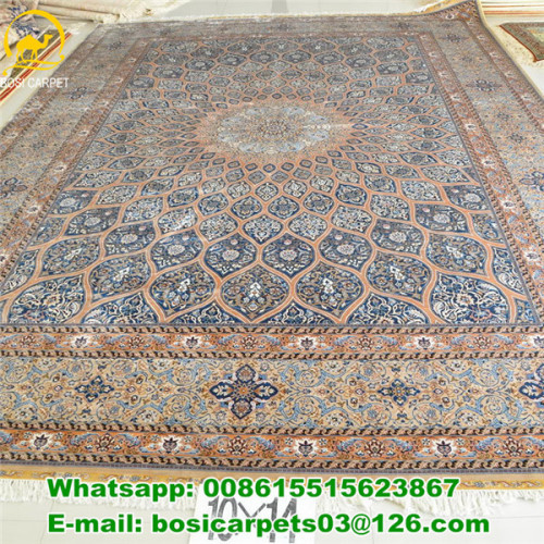 Oriental Silk Carpet Blue Middle Medal Handmade Rug Chinese Carpet