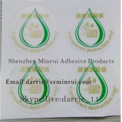 UNIQUE MODEL self adhesive translucent destructive vinyl more fragile for tamper evident proof security label tag roll