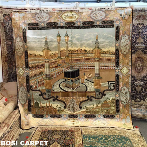 Golden Silk Carpet Muslim 6x6 Square Carpet Handmade Hanging Silk Carpet Islim