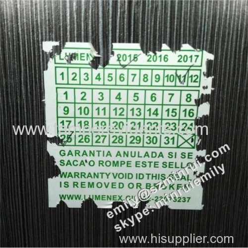 Custom Big Size Warranty Seal Stickers Printing Wiith Warranty Dates Months and Years