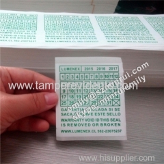 Warranty Void Sticker With Years Months and Dates Printed for Public LED Lighting Warranty