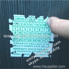 Warranty Void Sticker With Years Months and Dates Printed for Public LED Lighting Warranty