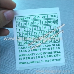 Warranty Void Sticker With Years Months and Dates Printed for Public LED Lighting Warranty