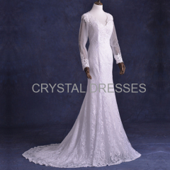 ALBIZIA high quality White Lace Tulle Beading Sweep/Brush Mermaid Wedding modest Dresses