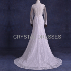 ALBIZIA high quality White Lace Tulle Beading Sweep/Brush Mermaid Wedding modest Dresses
