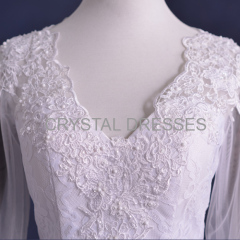 ALBIZIA high quality White Lace Tulle Beading Sweep/Brush Mermaid Wedding modest Dresses