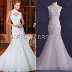 ALBIZIA Gorgeous Beading Ivory High Collar Lace Tulle with Jacket beautiful Mermaid Wedding Dresses