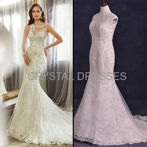 Albizia sparkle Lace Beads Tulle Backless vintage Sweep/Brush Mermaid Wedding Dresses