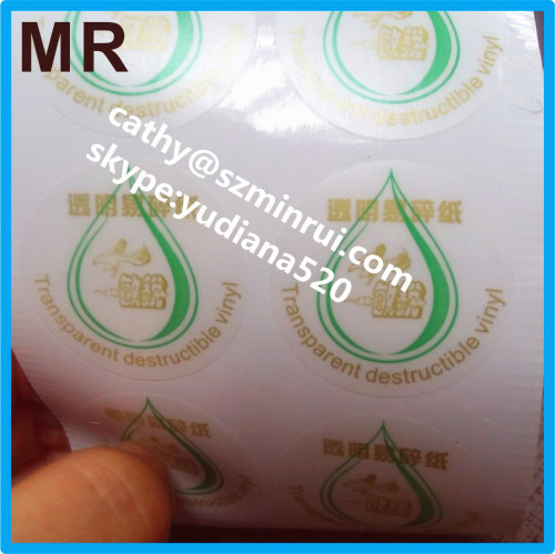 Self adhesive tamper evidence transparent destructible security sticker label