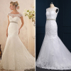 ALBIZIA Fashion Ivory Lace Beading Off-the-shoulder Sweep/Brush Mermaid Wedding Dresses