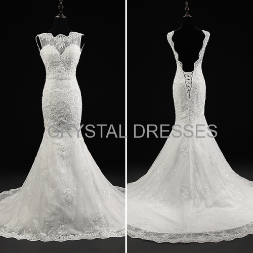 ALBIZIA sparkle Ivory Boat Neck Beads Lace Satin monsoon Sweep/Brush Mermaid Wedding Dresses