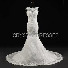 ALBIZIA sparkle Ivory Boat Neck Beads Lace Satin monsoon Sweep/Brush Mermaid Wedding Dresses