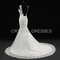 ALBIZIA sparkle Ivory Boat Neck Beads Lace Satin monsoon Sweep/Brush Mermaid Wedding Dresses