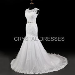 ALBIZIA Simple Ivory Scoop Lace Tulle V-Back modest Mermaid Wedding Dresses