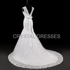 ALBIZIA Simple Ivory Scoop Lace Tulle V-Back modest Mermaid Wedding Dresses