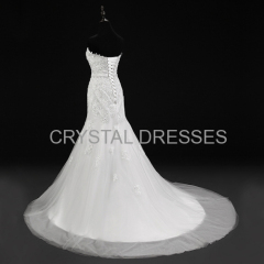 ALBIZIA Simple Ivory Lace Tulle Applique Beads Long Mermaid Wedding Dresses