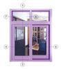 Purple Two Panels Glass Aluminium Sliding Windows Replacement Waterproof