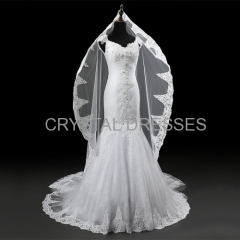 ALBIZIA Pleated White Lace Applique Beads Detachable Train Mermaid Wedding Dresses