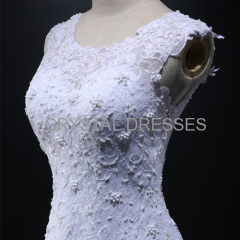 ALBIZIA Beading White Lace Tulle Sheer Back A-line Wedding Dresses