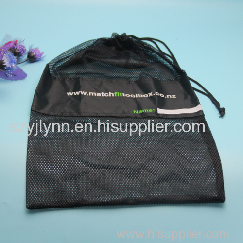 black color customized size polyester mesh bag with logo printed