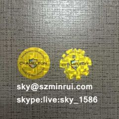 Yellow Round Customized Warranty Void If Removed Stickers Self Destructive Hologram Label