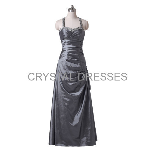 ALBIZIA 2016 Sexy Silver Halter Beads Taffeta Floor length Eveing Prom Dresses