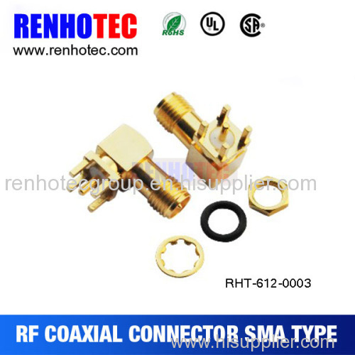 Gold-Plating R/A SMA Female PCB Connector Thru Hole Solder Attachment