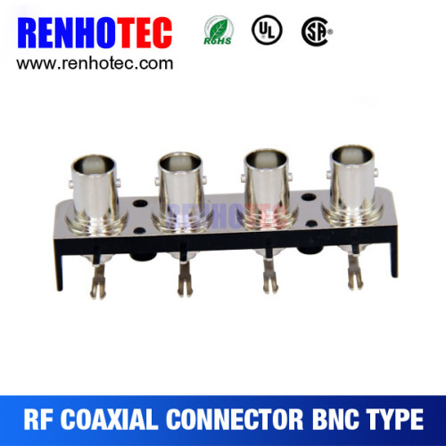 90 Degree 4 Port PCB Mount BNC Female Connectors with Black Plastic Housing